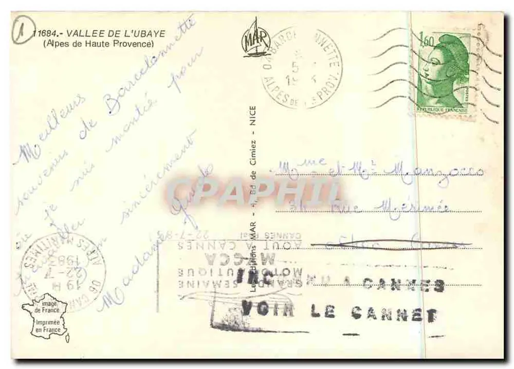 Vale da Ubaye — Carta postal panorâmica com vistas dos vilarejos e do relevo — Impressa na França - Verso