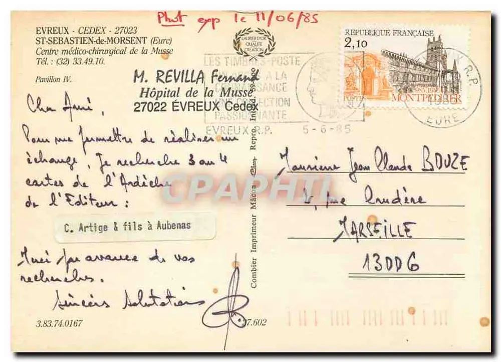 Hôtel de la Musse — Évreux — C. Artige & fils à Aubenas - Rückseite