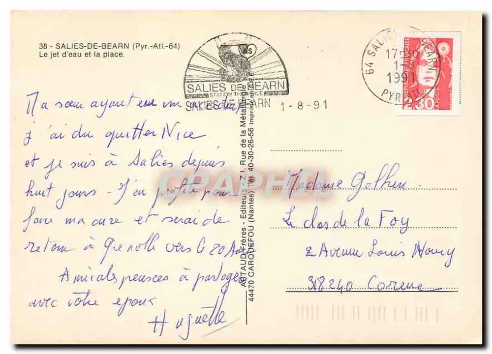 Salies-de-Béarn — Der Wasserspurt und der Platz — Artaud Frères - Verleger (Nantes) n° 38 - Rückseite