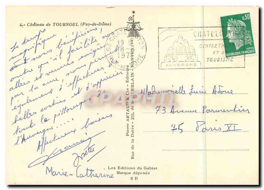 Castelo de Tournoel (Puy-de-Dôme) — ruínas em uma colina — Éditions du Gabier, n°4 - Verso