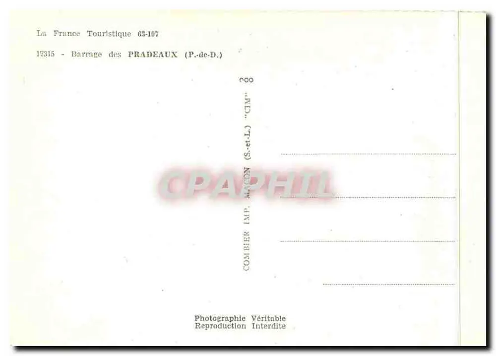 Staudamm der Pradeaux — (P.-de-D.) — Vintage Postcard/Antike Ansichtskarte 63-107 - Rückseite