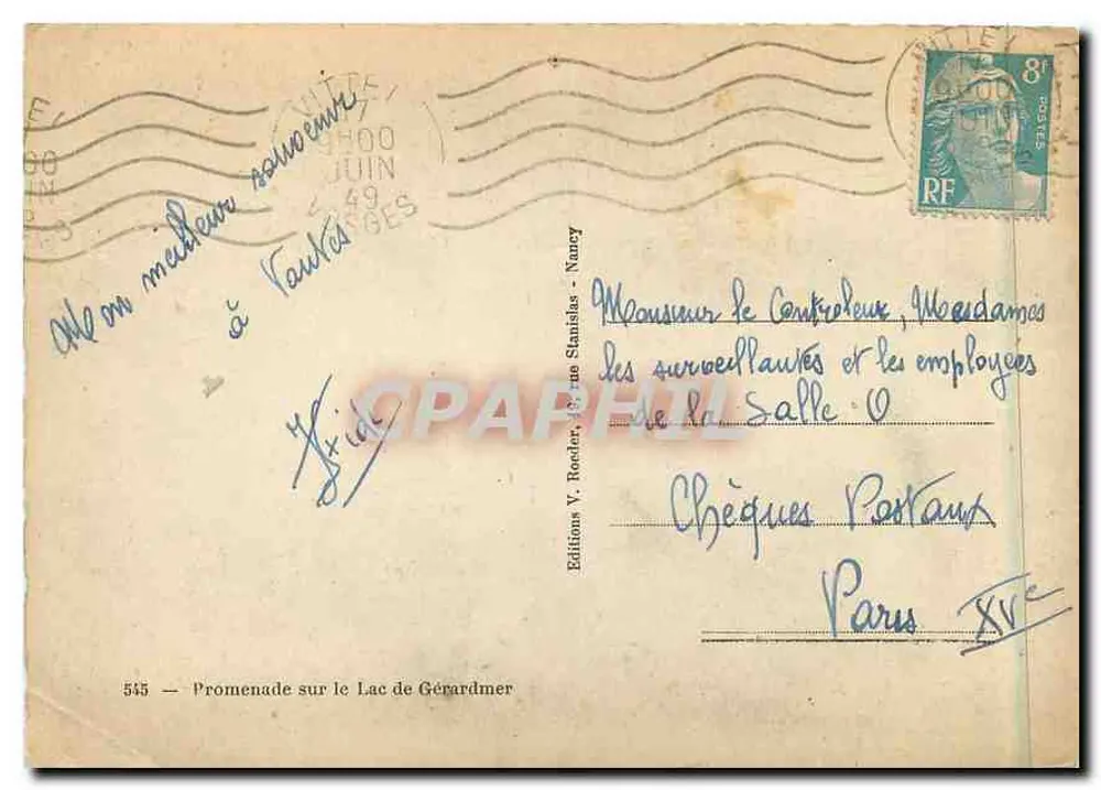 Passeio no Lago de Gérardmer — Edições V. Rorder, Nancy — n° 545 - Verso