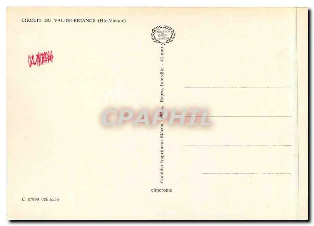 Circuito do Vale de Briance — Hte-Vienne — Comblot Impressor Mâcon - Verso