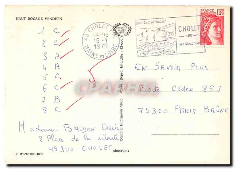 Haut Bocage Vendéen — Carta postal turística com mapa e fotos de locais — Imprimerie Combier, Cholet - Verso