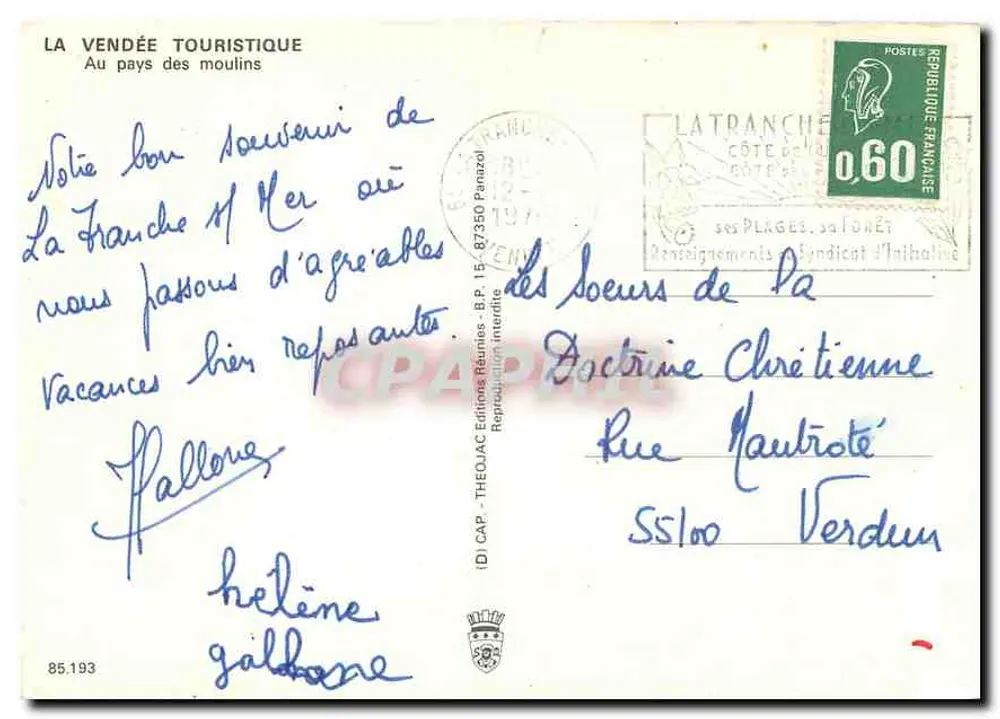 A Vendée e seus Moinhos — La Vendée Touristique — Éditions Théojac, B.P. 15, 87350 Rannée - Verso