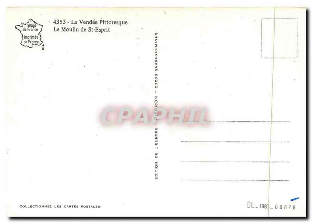 O Moulin de St-Esprit — A Vendée pitoresca — Edição da Europa - Verso