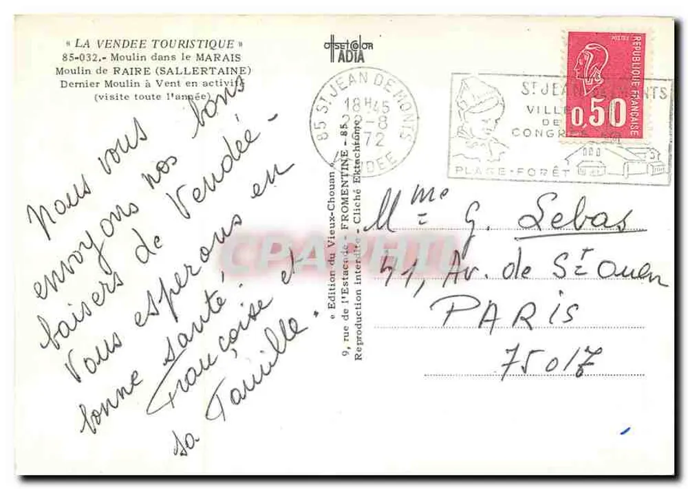 Moinho de Raire no Marais — Sallertaine — Edição da Estaque-Chouan - Verso