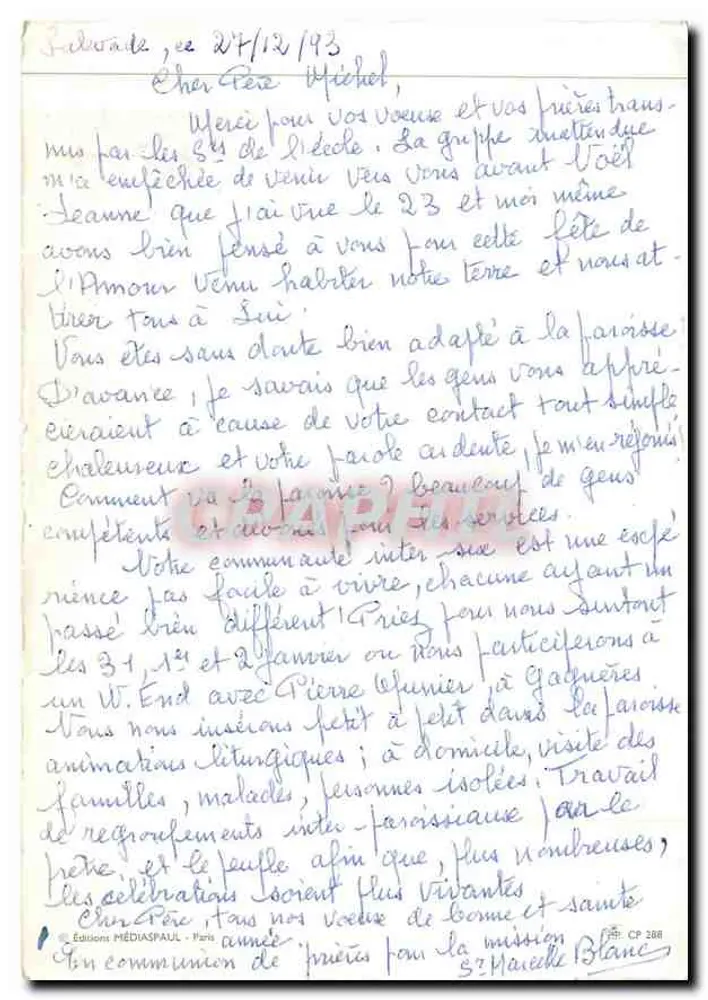 Moinho de vento — Poema de R. Follereau — Éditions Médiaspaul - Verso