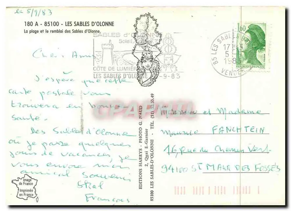 Les Sables-d'Olonne — Strand und Damm — Éditions Harrys - Rückseite