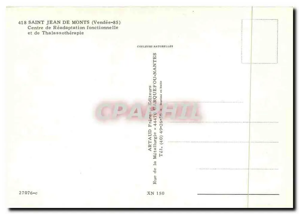 Saint Jean de Monts — Zentrum für funktionelle Reha und Thalassotherapie — Verlag Artaud Frères - Rückseite
