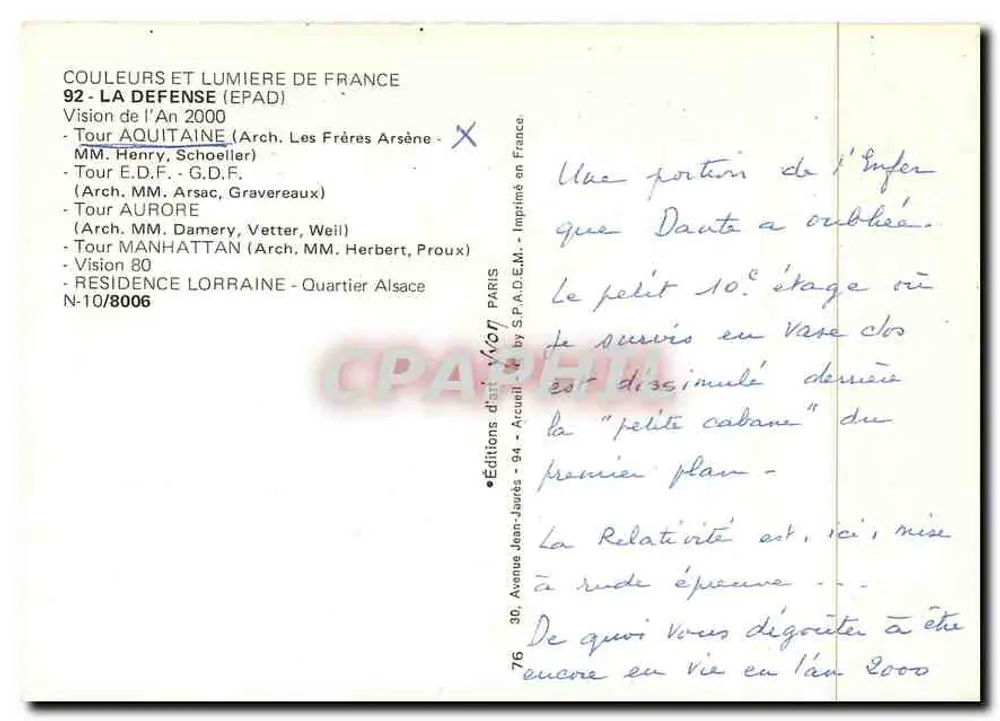 La Défense (EPAD) — Vision des Jahres 2000 — Éditions Jean-Jaures - Rückseite