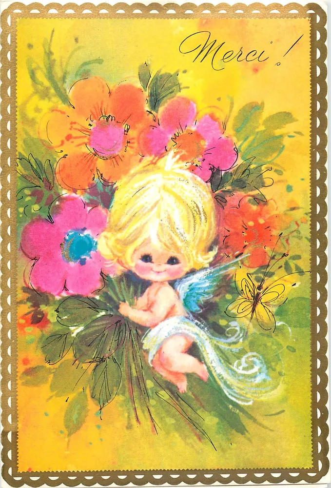 Fada com buquê de flores — Obrigado! — Rust Craft, n° 100 AT 4387-2 - Frente