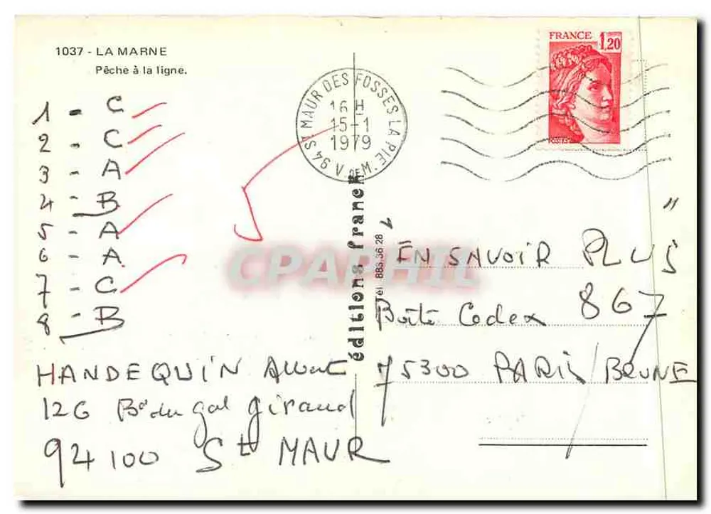 Pesca com vara — A Marne — edições CPAPHIL n°1037 - Verso