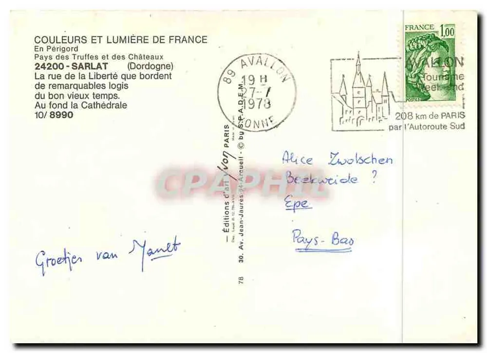 Sarlat-la-Canéda — Straße der Freiheit und die Kathedrale — Éditions d'Avallon - Rückseite
