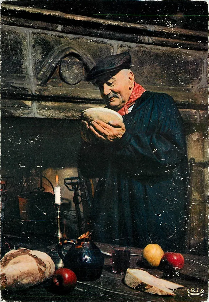 Mann mit Brot — vor einem Kamin — Verlag IRIS, n° 23/136 - Vorderseite