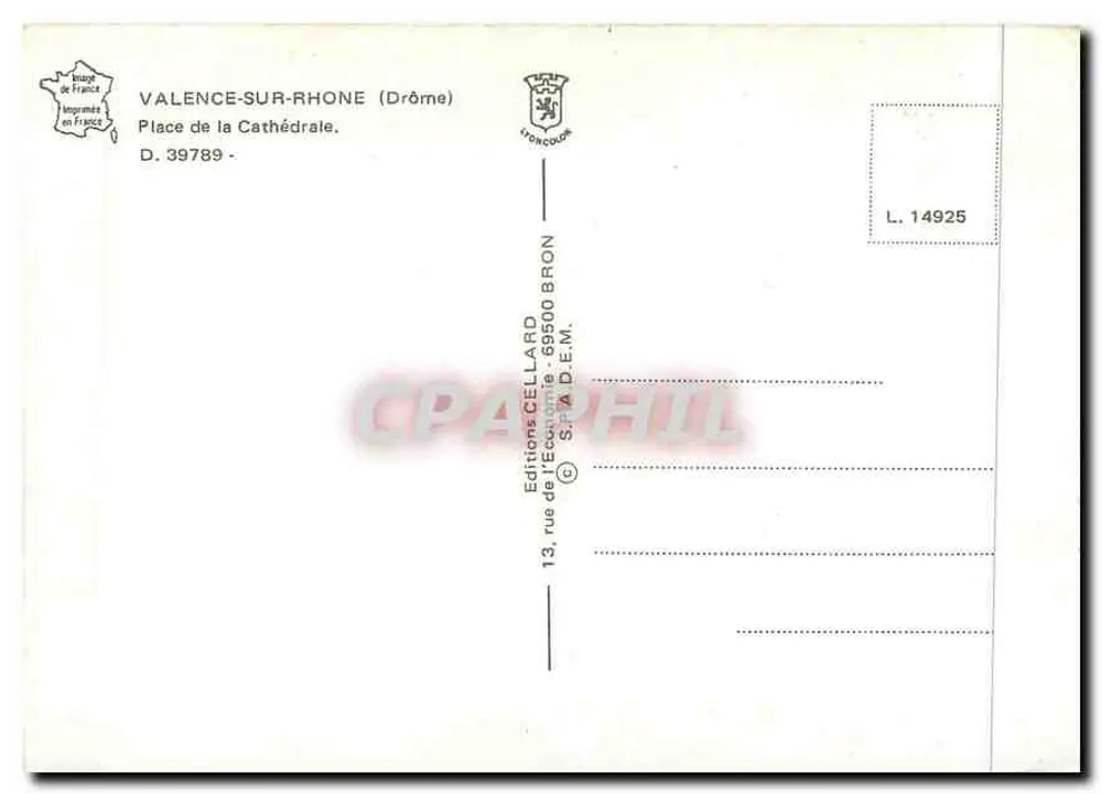 Valence-sur-Rhône — Piazza della Cattedrale — Edizioni Cellard - Verso