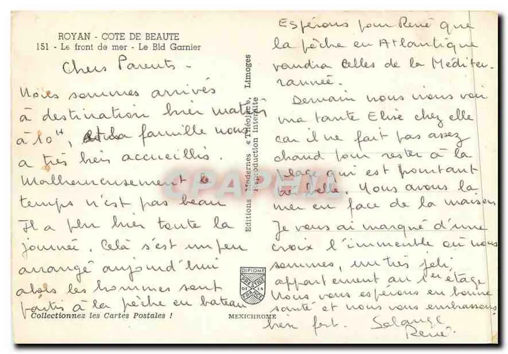 Royan - Costa da Beleza — vista da praia e da frente mar — Edições Modernas & Teatro - Verso