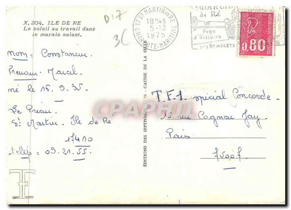 Ile de Ré — Le soleil au travail dans le marais salant — Éditions T.F. Sept-Îles - Verso