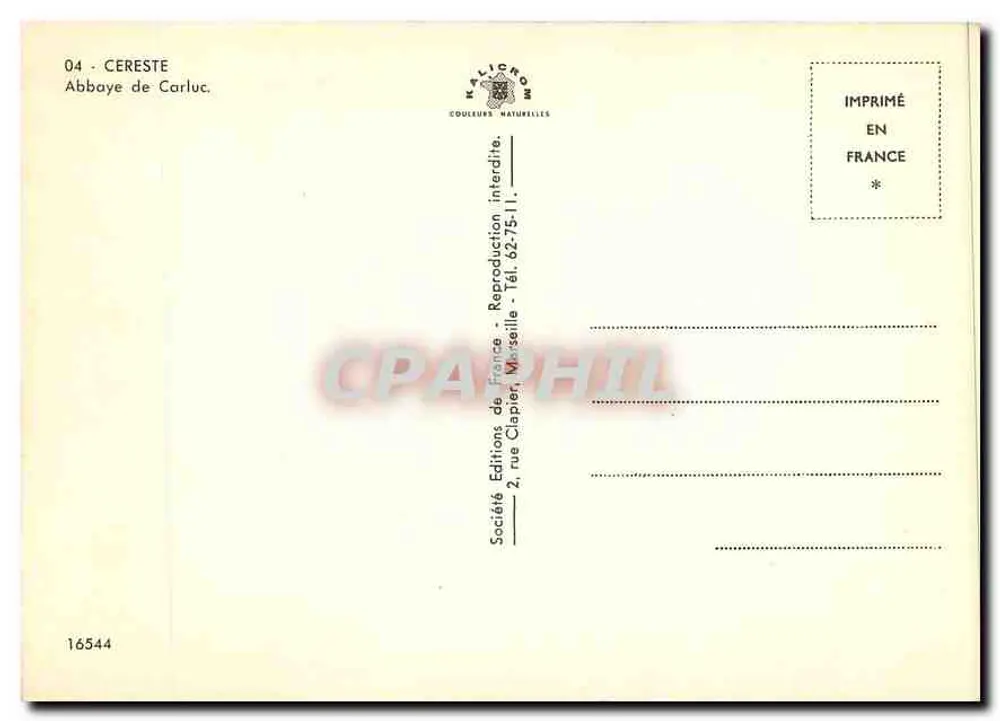 सेरेस्टे - कार्लुक के अब्बादी - फ्रांस के प्रकाशन, संख्या 16544 - पीछे