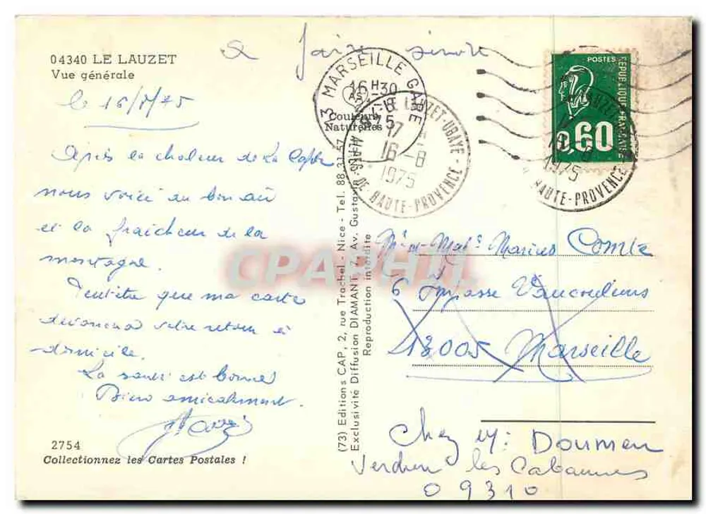 Le Lauzet — Vista geral — Edições CAP, Nice, n°2754 - Verso