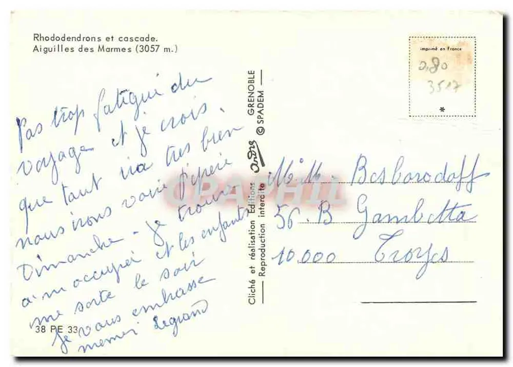 Rhododendrons et cascade — Aiguilles des Marmes (3057 m.) — Grenoblem — 38 PE 33 - Verso