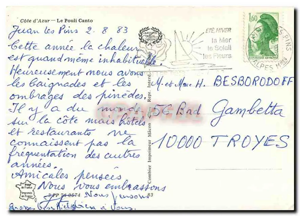 Costa do Azul — Le Pouli Canto — Cinq — Impressor Combier - Verso