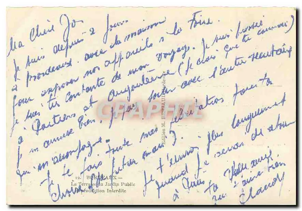 Bordeaux — A Terrasse do Jardim Público — Edição M. Tito, n°12 - Verso