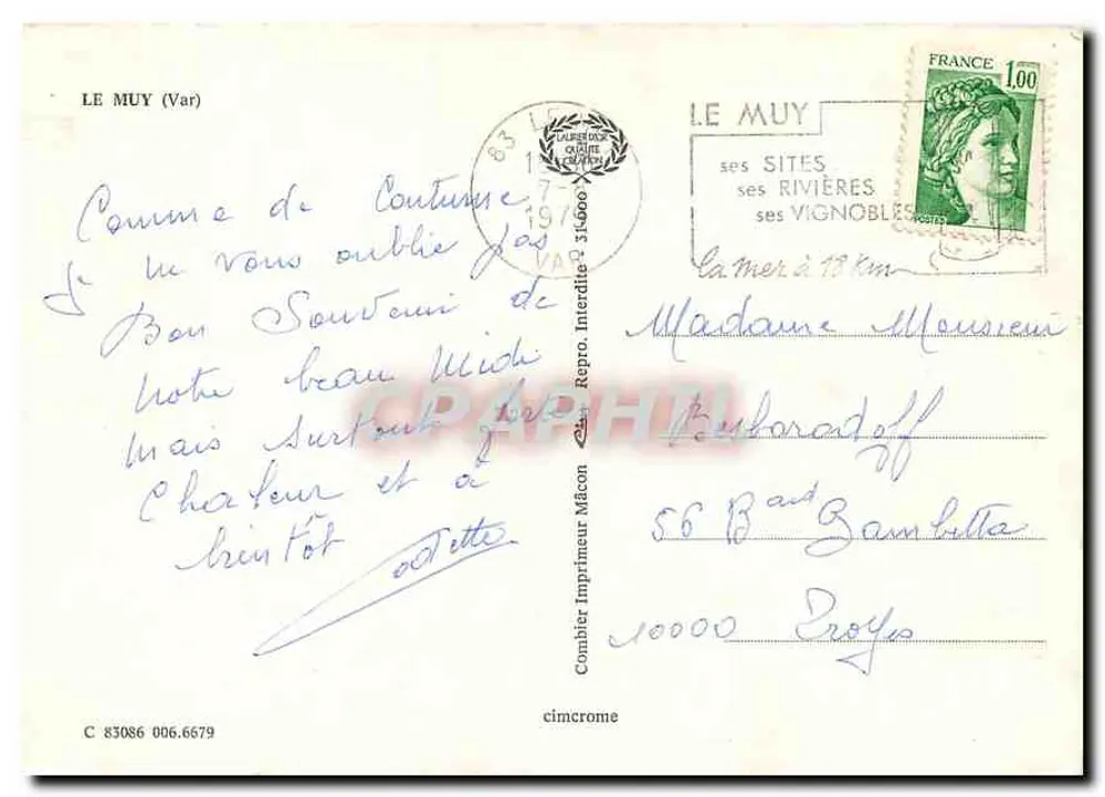 Le Muy — Sehenswürdigkeiten, Flüsse, Weinberge — Druckerei Combièr Mâcon - Rückseite