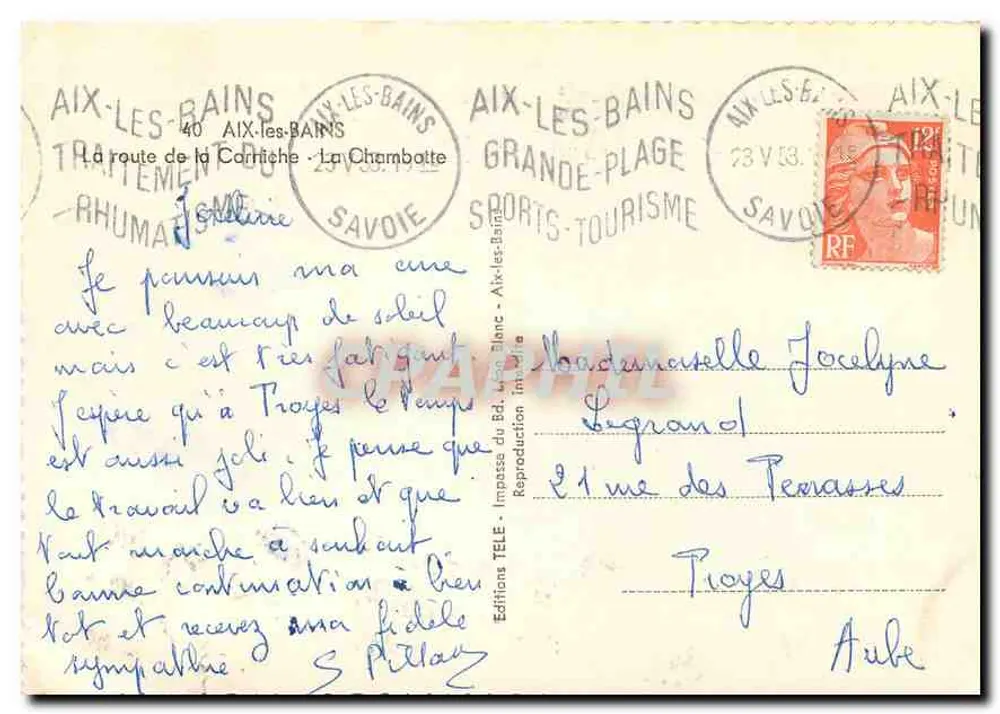 Vista del lago de Annecy — Aix-les-Bains — Ediciones TÉLÉ - Reverso