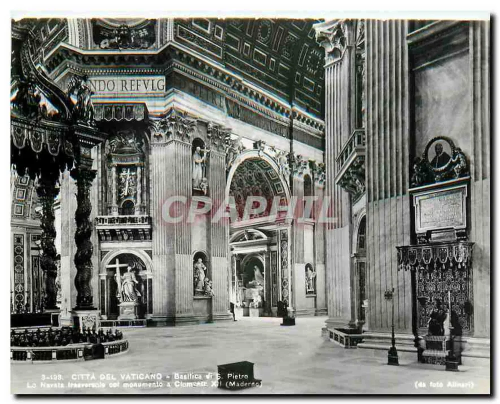 Città del Vaticano - Basílica de S. Pedro (Navata transversal com o monumento a Clemente XI) — (da foto Alinari) - Frente