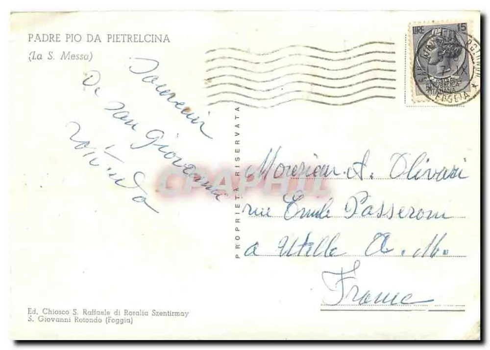 Padre Pio da Pietrelcina — La S. Messa — Ed. Chiosco S. Raffaele di Rotalia Szentirmay - Verso