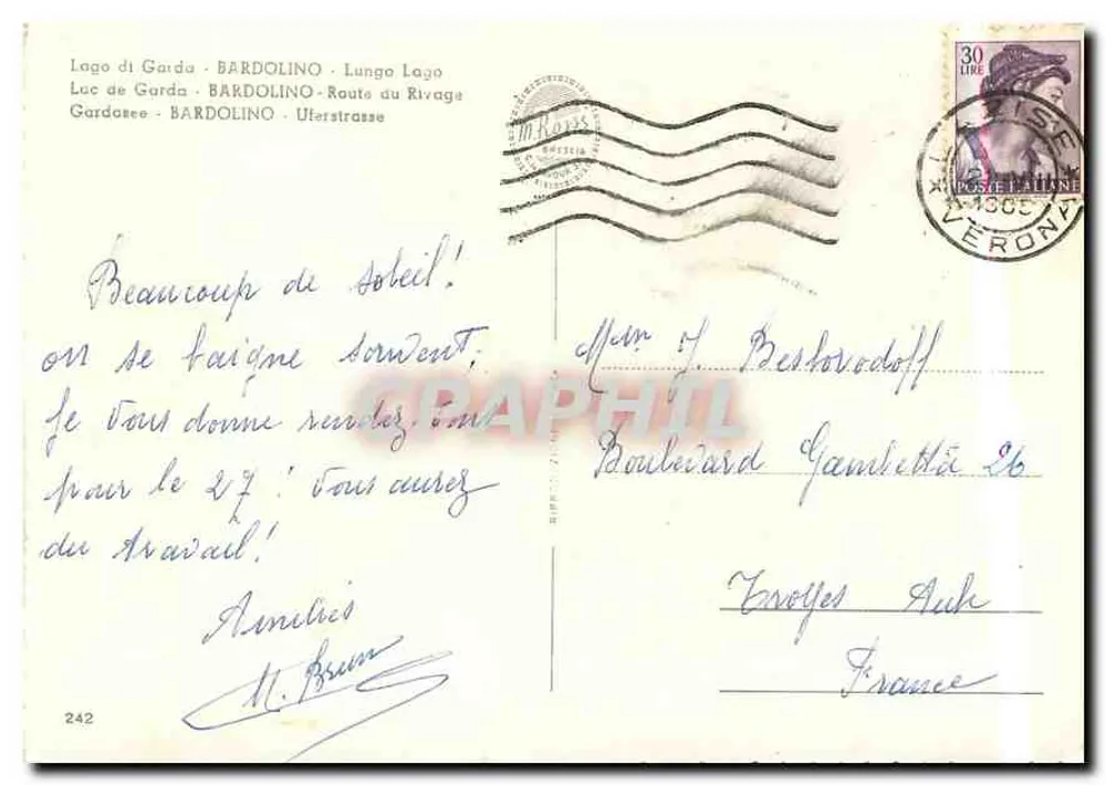 Lago di Garda - Bardolino — Shore Road — unknown publisher, n° 242 - Back
