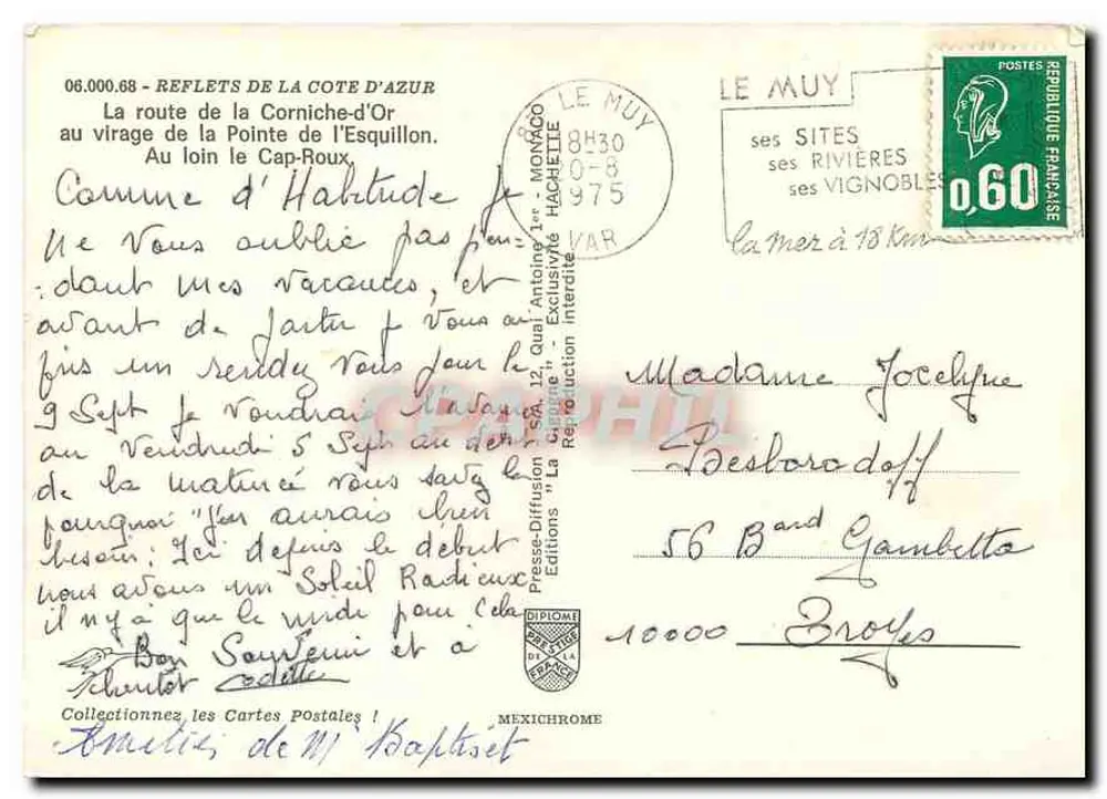 Route de la Corniche-d'Azur — Kurve von l'Esquillon — Verlag IRIS - Rückseite