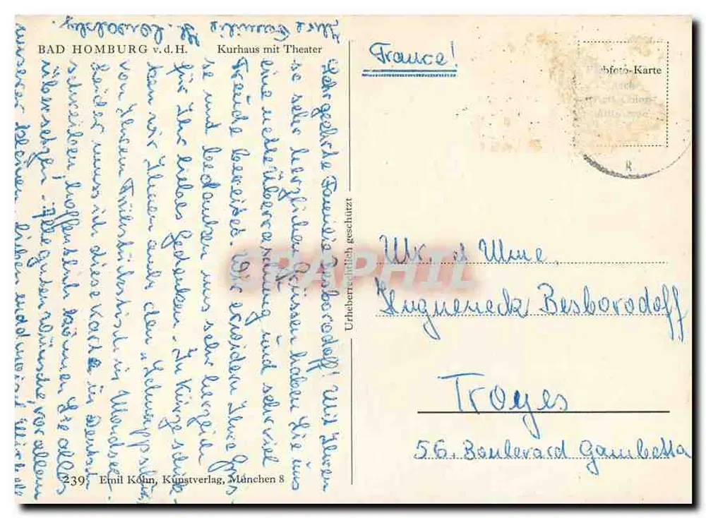 Bad Homburg v.d.H. — Kurhaus mit Theater — Emil Kohn, München 8 - Verso