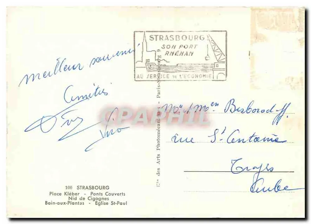 Strasbourg — vue panoramique avec stork et monuments — éditeur Photomécanique des Arts - Verso