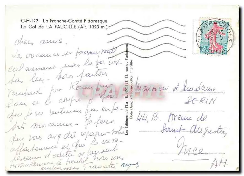 Der Col de LA FAUCILLE (Höhe 1323 m.) — Das pittoreske Franche-Comté — Les Éditions de l'État (Jura) n° C-H-122 - Rückseite