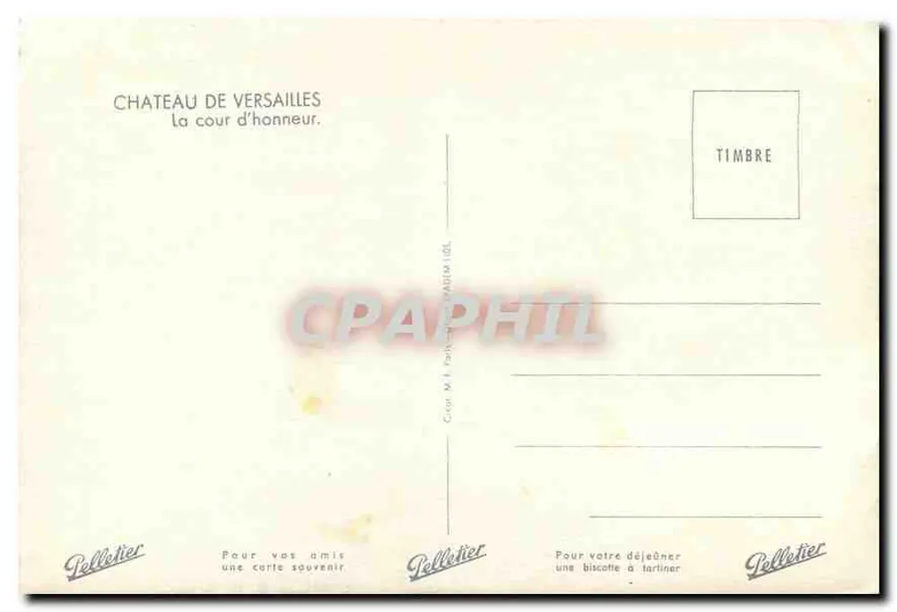 Castelo de Versalhes — A cour de honra — editor Pellletier, n° 148 - Verso
