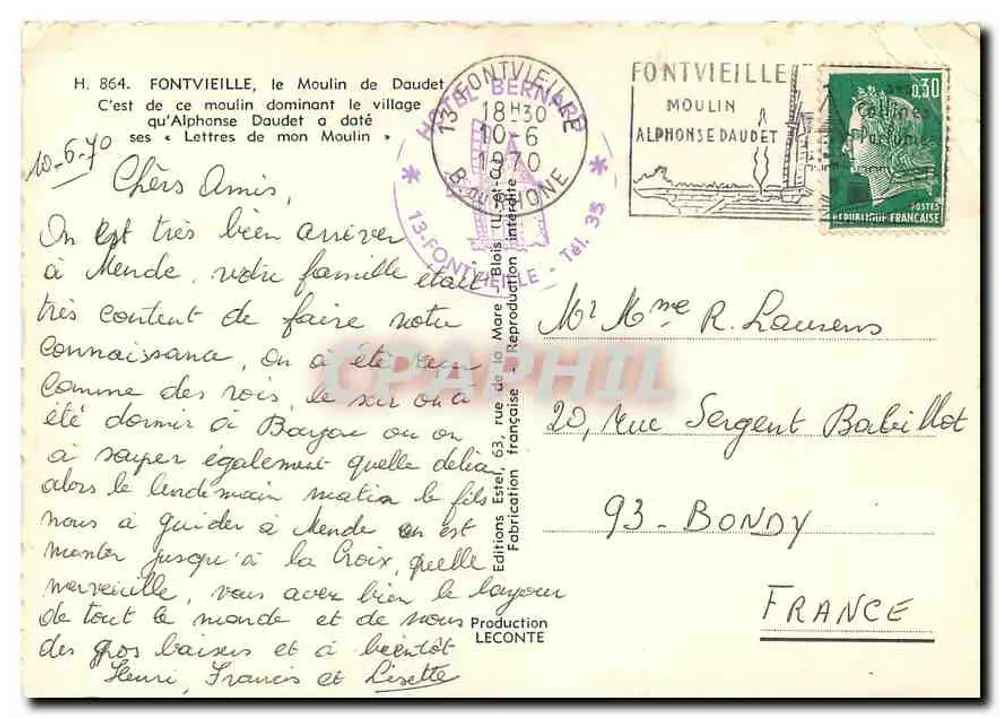 Moinho de Daudet em Fontvieille — Editor Estel, n° 864 - Verso