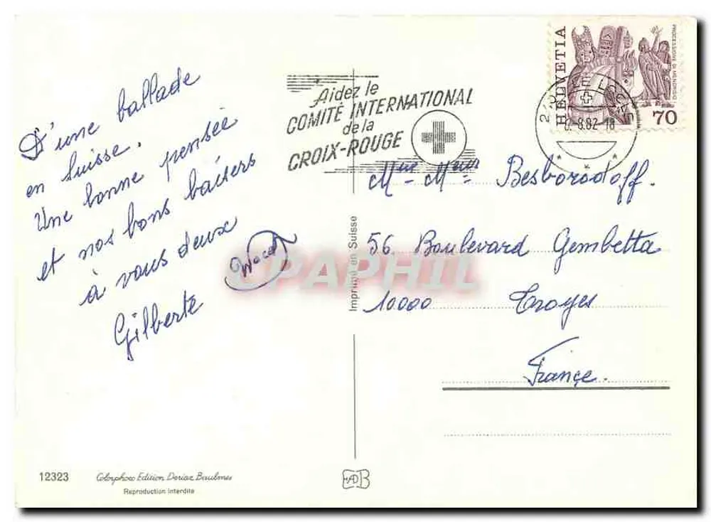 Suíça — Montanhas, cartas e paisagens — Géophoto Edição Doriane Baublmes, n°12323 - Verso