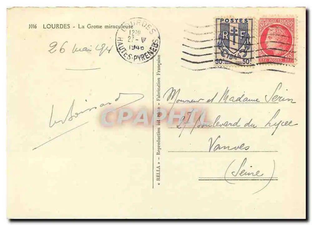 Lourdes - Grotta cudowna — wydawca Rella, nr 1016 - Rewers