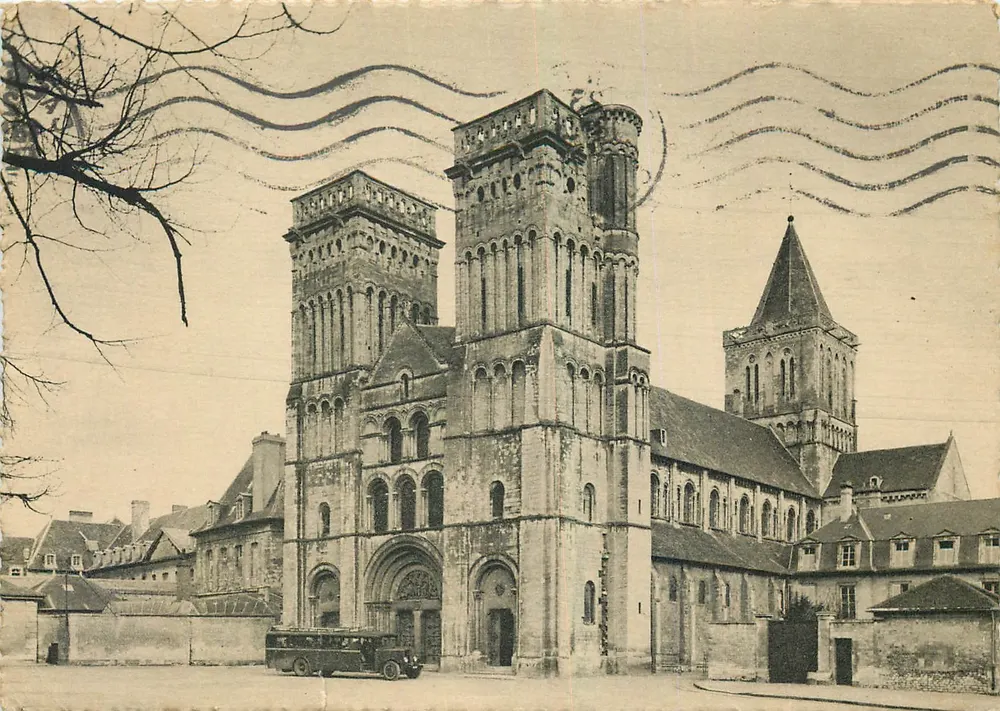 Abbey of Sainte-Maclou, Caen — view of the façade and towers — publisher Visa Carn 42 - Front