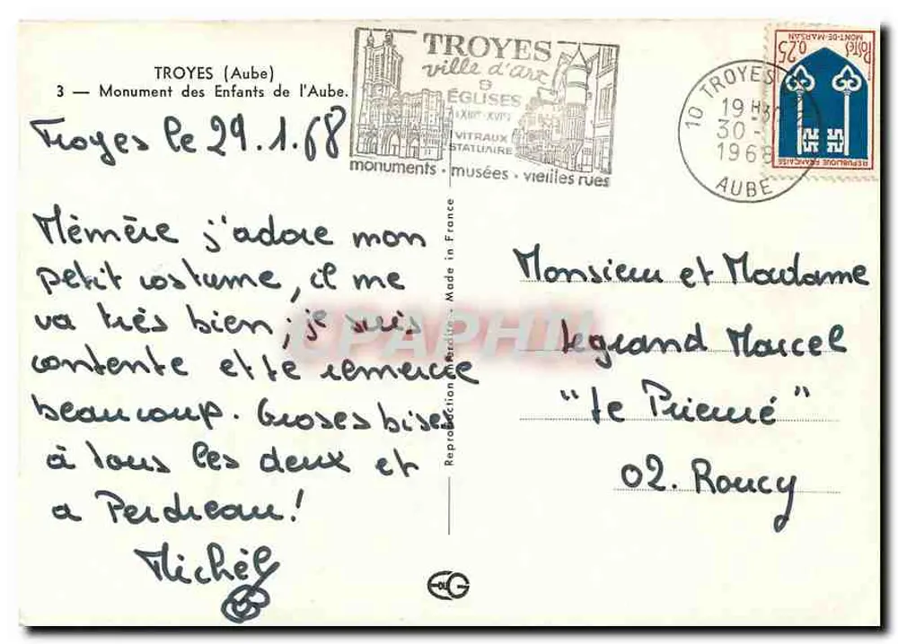 Troyes — Monumento de los Niños de l'Aube — editor 'Made in France' - Reverso