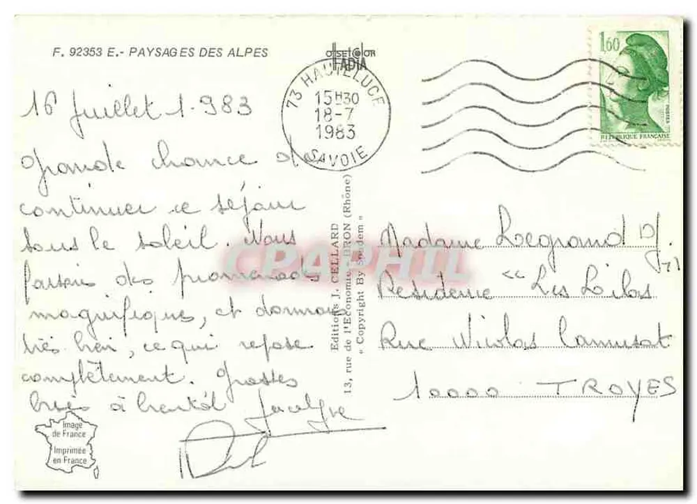 l'Alpe pittoresque — paisagens das Alpes — Edição J. Cellard - Verso