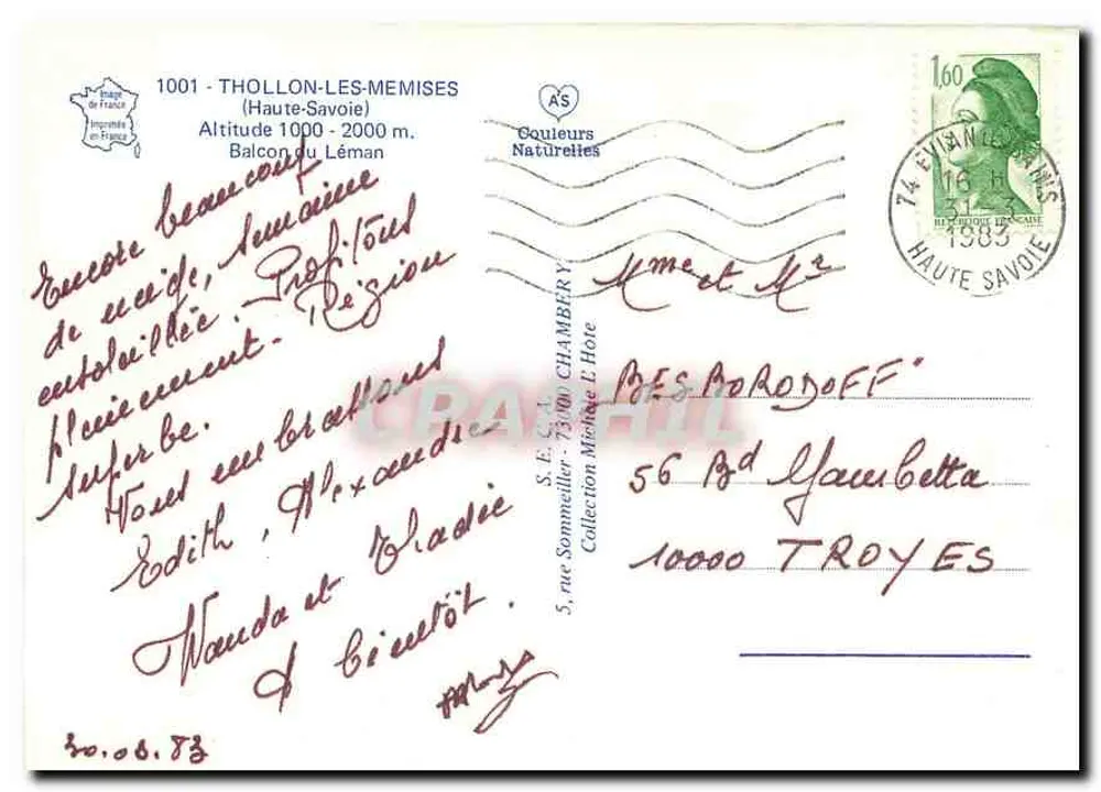 Thollon-les-Mémises — Skilandschaft — Verlag Imprimerie de France - Rückseite