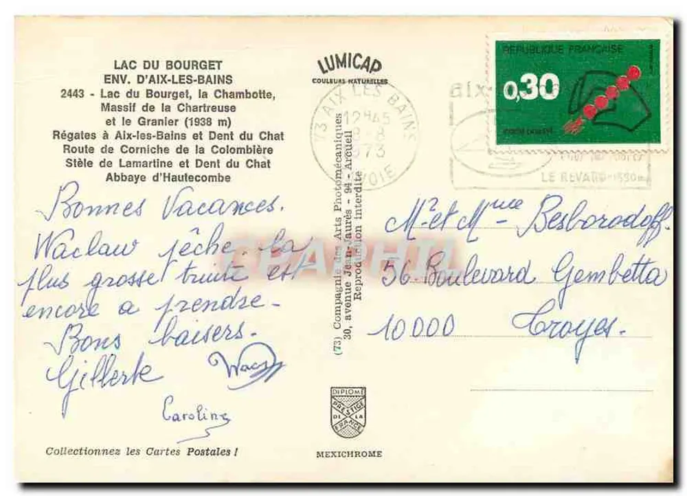 Lago do Bourget — env. de Aix-les-Bains — Lumicap - Verso
