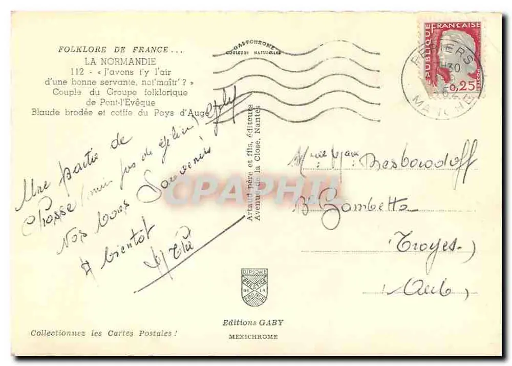Volkskundig koppel uit het Pays d'Auge — La Normandie — Uitgave Gaby - Achterkant
