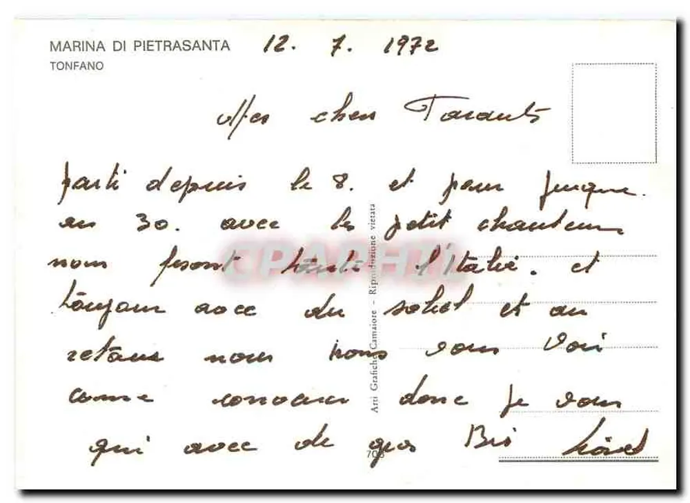 Marina di Pietrasanta — uitzicht op de strand en het centrale plein — Arti Grafiche Camatore - Achterkant