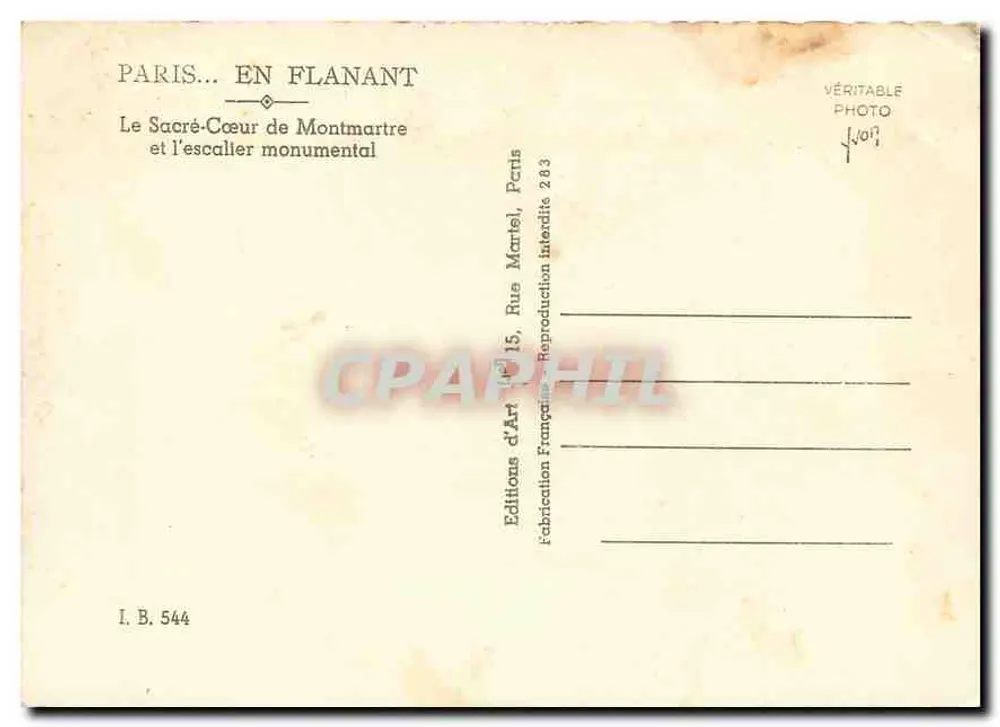 Das Heilige Herz von Montmartre — Verlag: Éditions d'Art, Paris — Seriennummer I.B. 544 - Rückseite