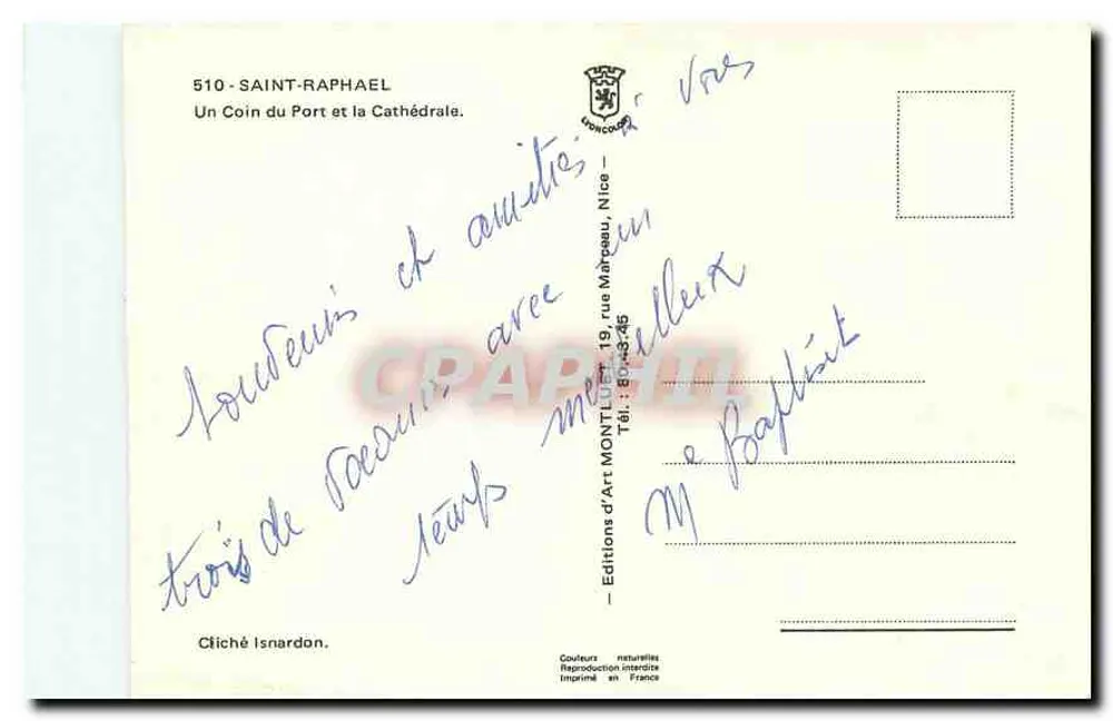 Saint-Raphaël — Ein Eck des Hafens und die Kathedrale — Éditions d'Art Montluel - Rückseite