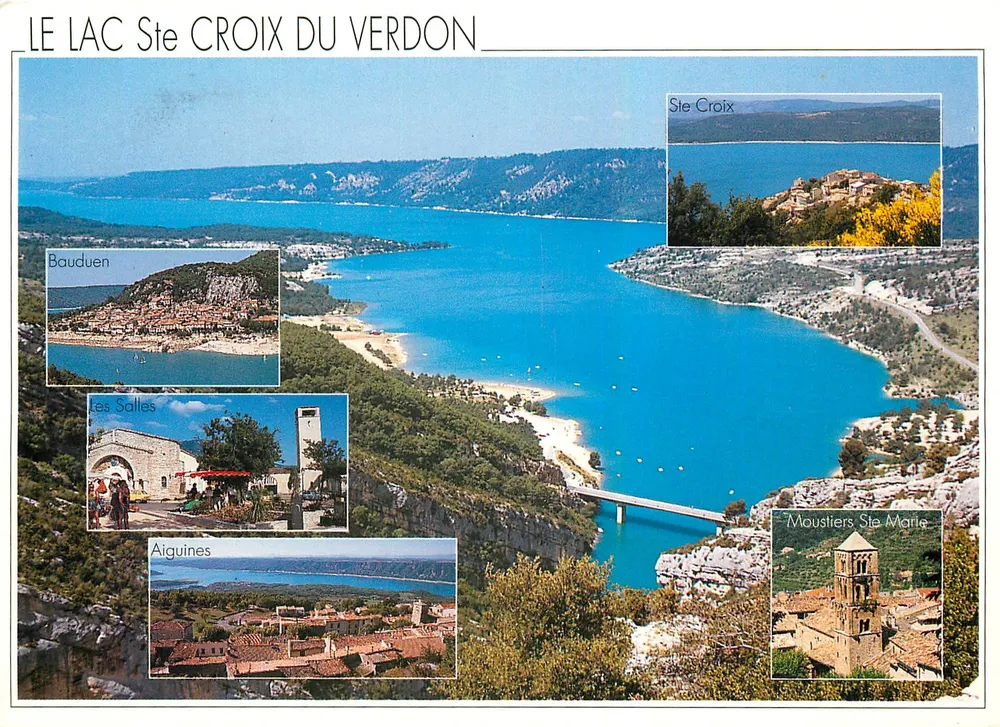 O Lago Ste Croix do Verdon — vista panorâmica com vignettes de Bauduen, Les Salles, Aiguines e Moustiers Sainte-Marie — Éditions du Boumian - STE AJAX, Mônaco - Frente